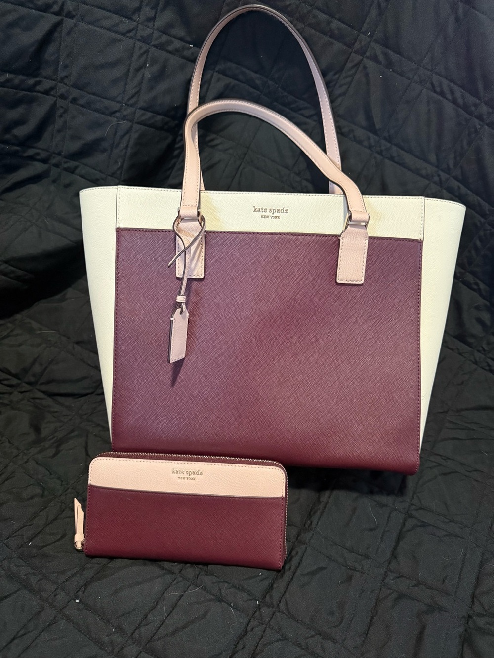 kate spade Two-Tone Wine and Blush Tote with Matching Wallet